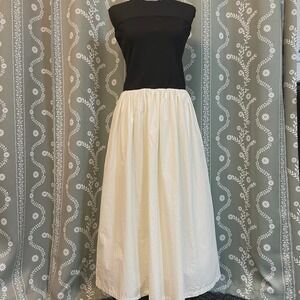 Anthropologie Paper Heart Strapless Midi Dress Black Cream XL Minimalist Boho